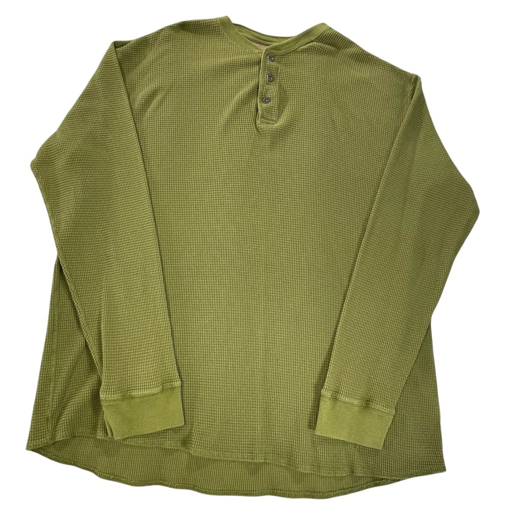 Eddie Bauer Mens XXL Tall Olive Green Waffle Knit Thermal Henley Long Sleeve